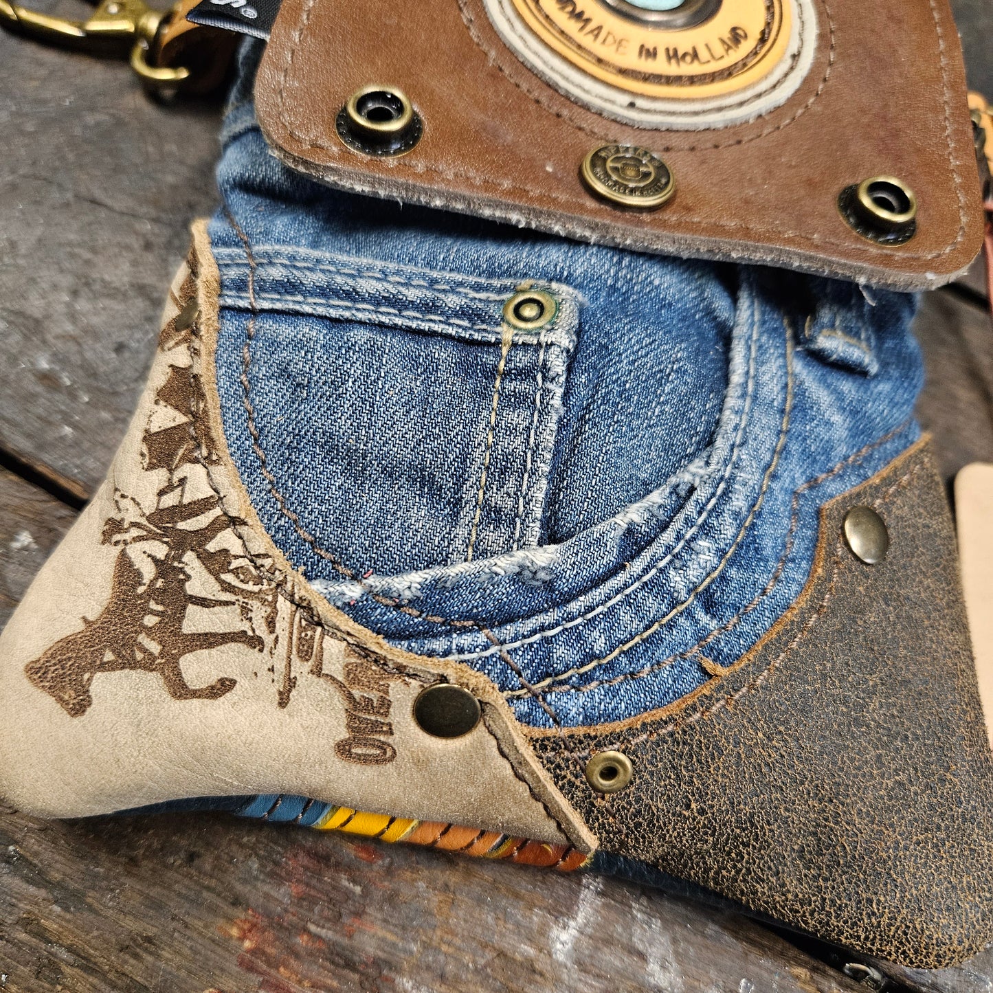 Hippers 2-zijdig jeans/petrol vintage striping
