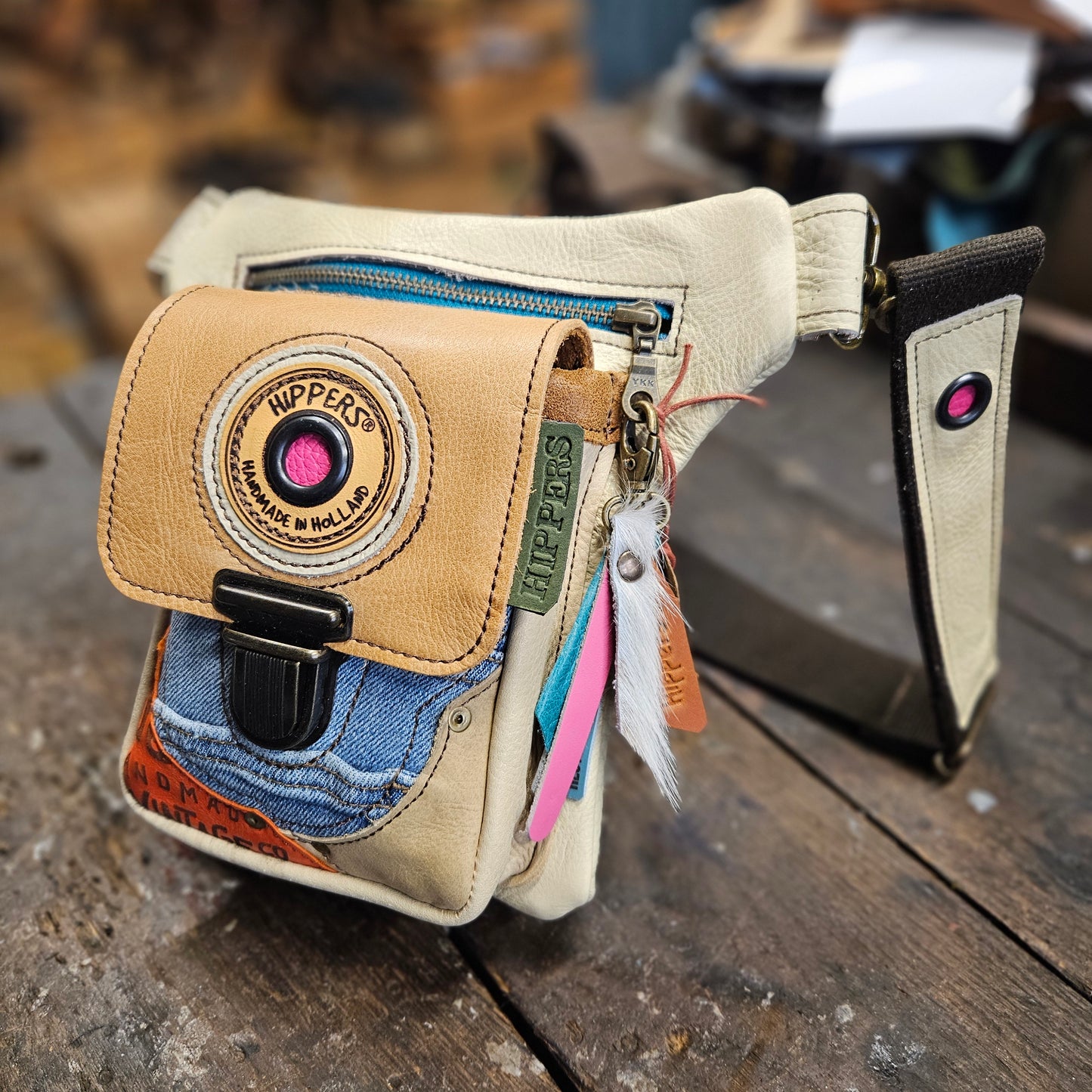 Luxe Hippers crème jeans I +tassenhanger