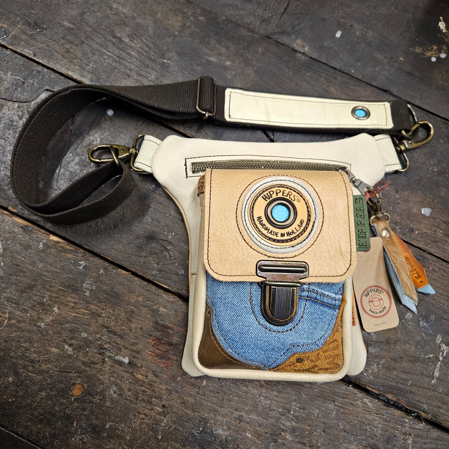 Luxe Hippers crème jeans II + tassenhanger