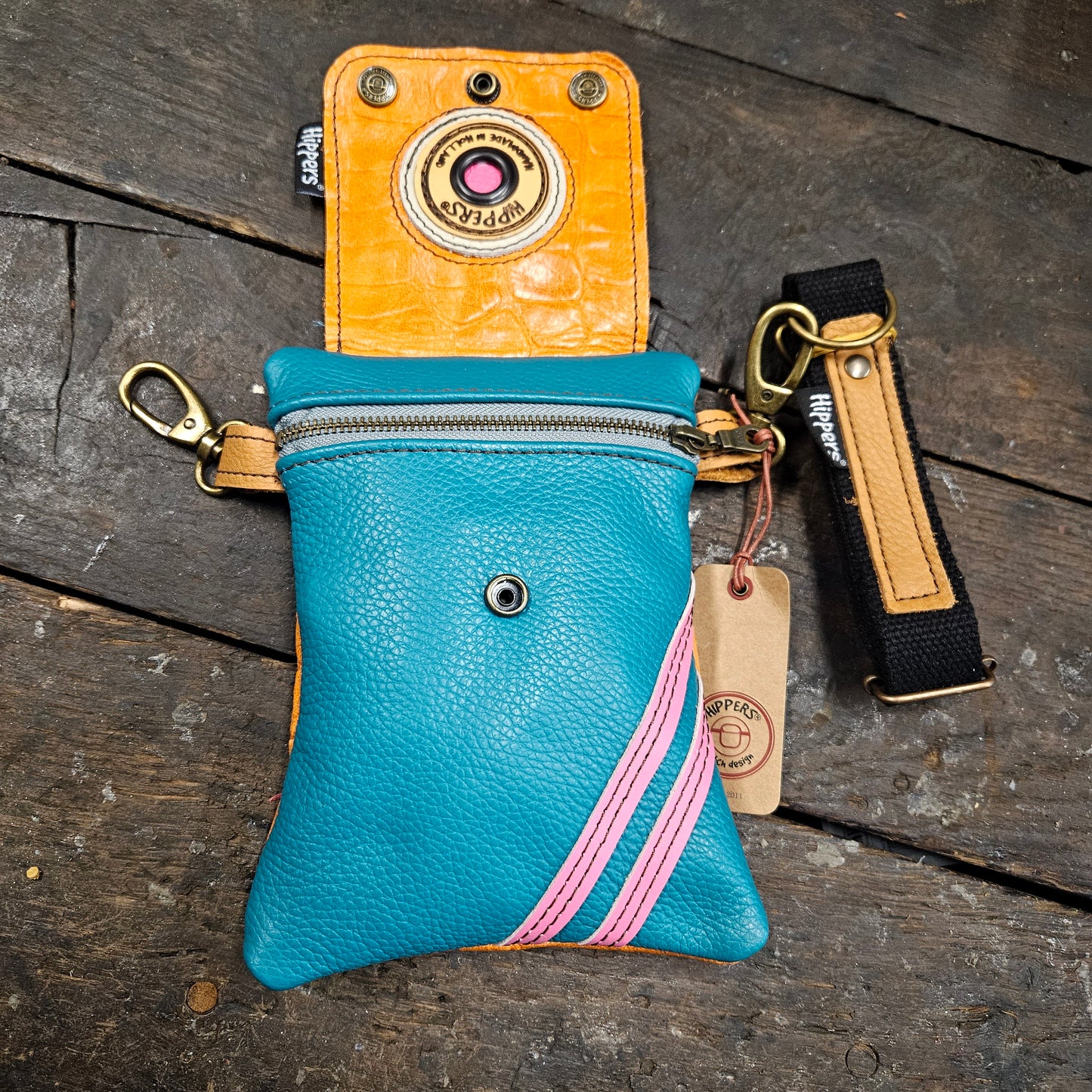 Hippers 2-zijdig vintage aqua roze/ croco oranje