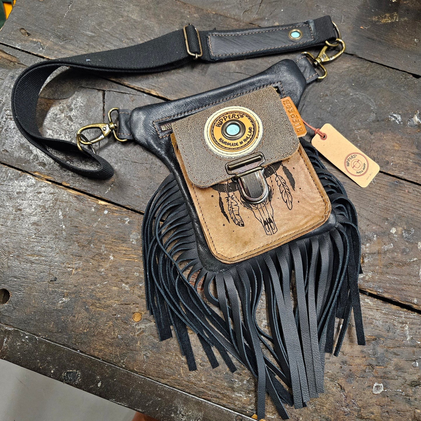 Luxe Hippers zwart Ibiza skull franje