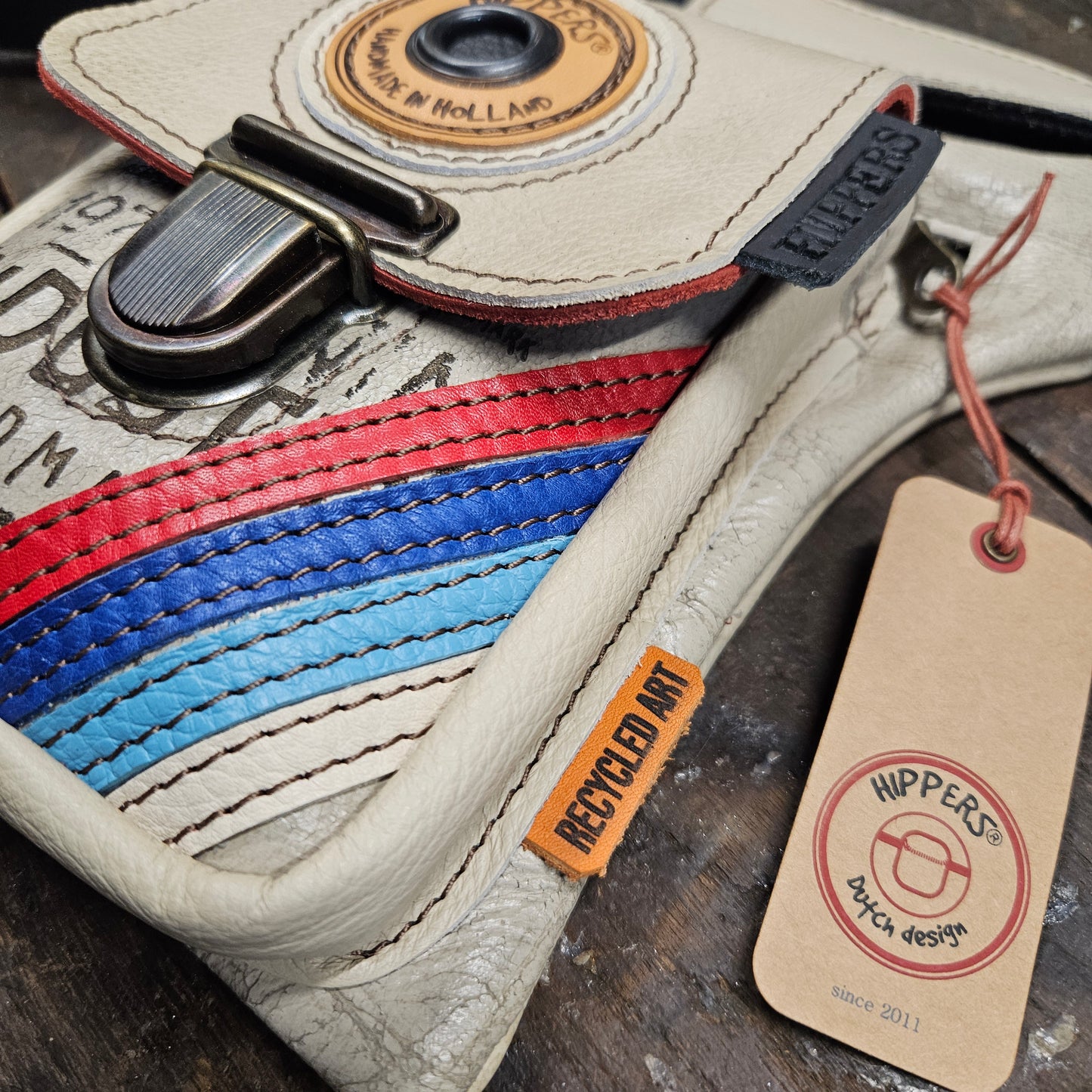Luxe Hippers oud creme vintage striping blauw rood