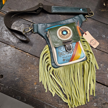 Luxe Hippers bruin vintage groen aqua franje
