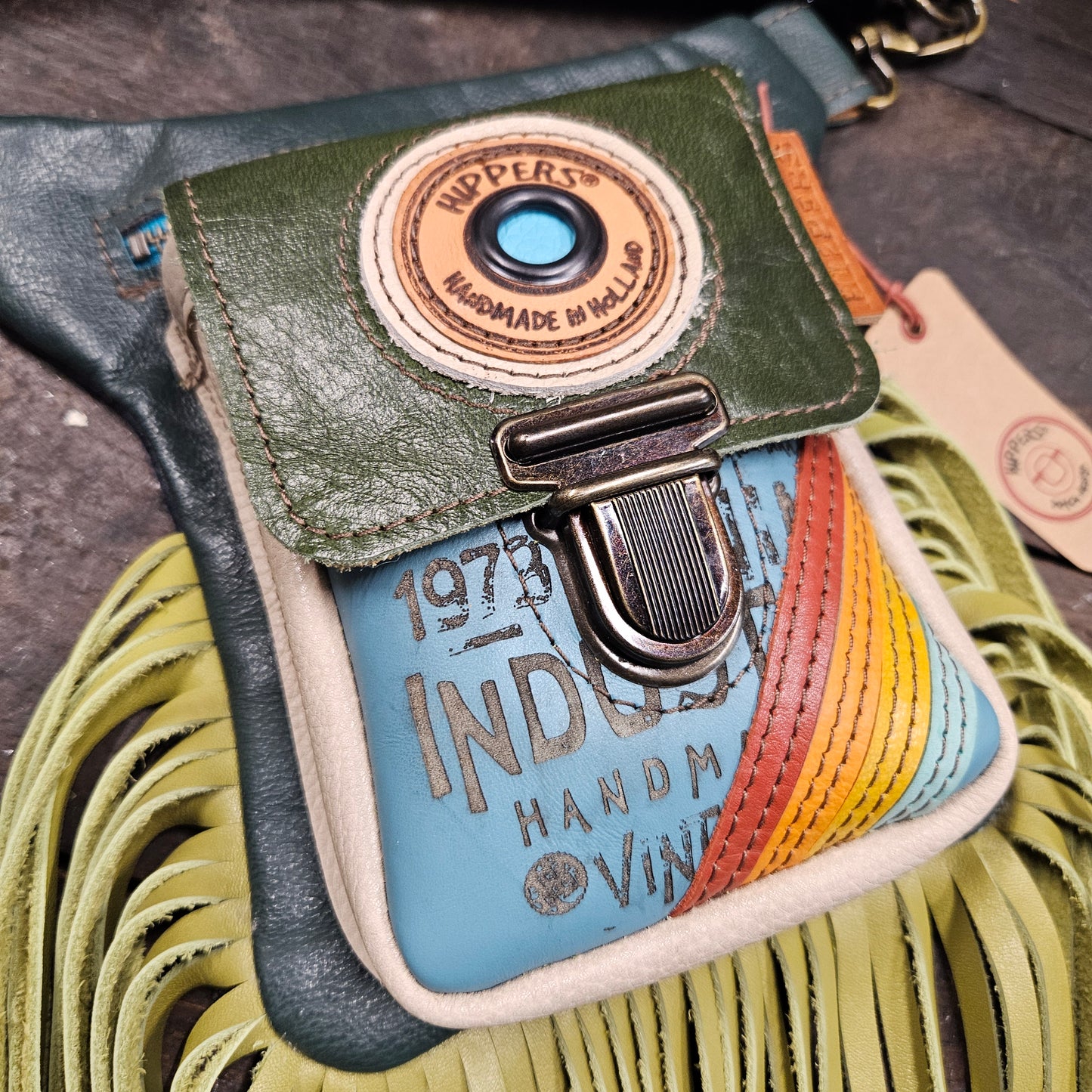 Luxe Hippers bruin vintage groen aqua franje