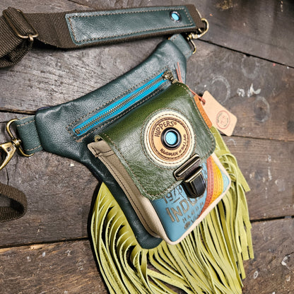 Luxe Hippers bruin vintage groen aqua franje