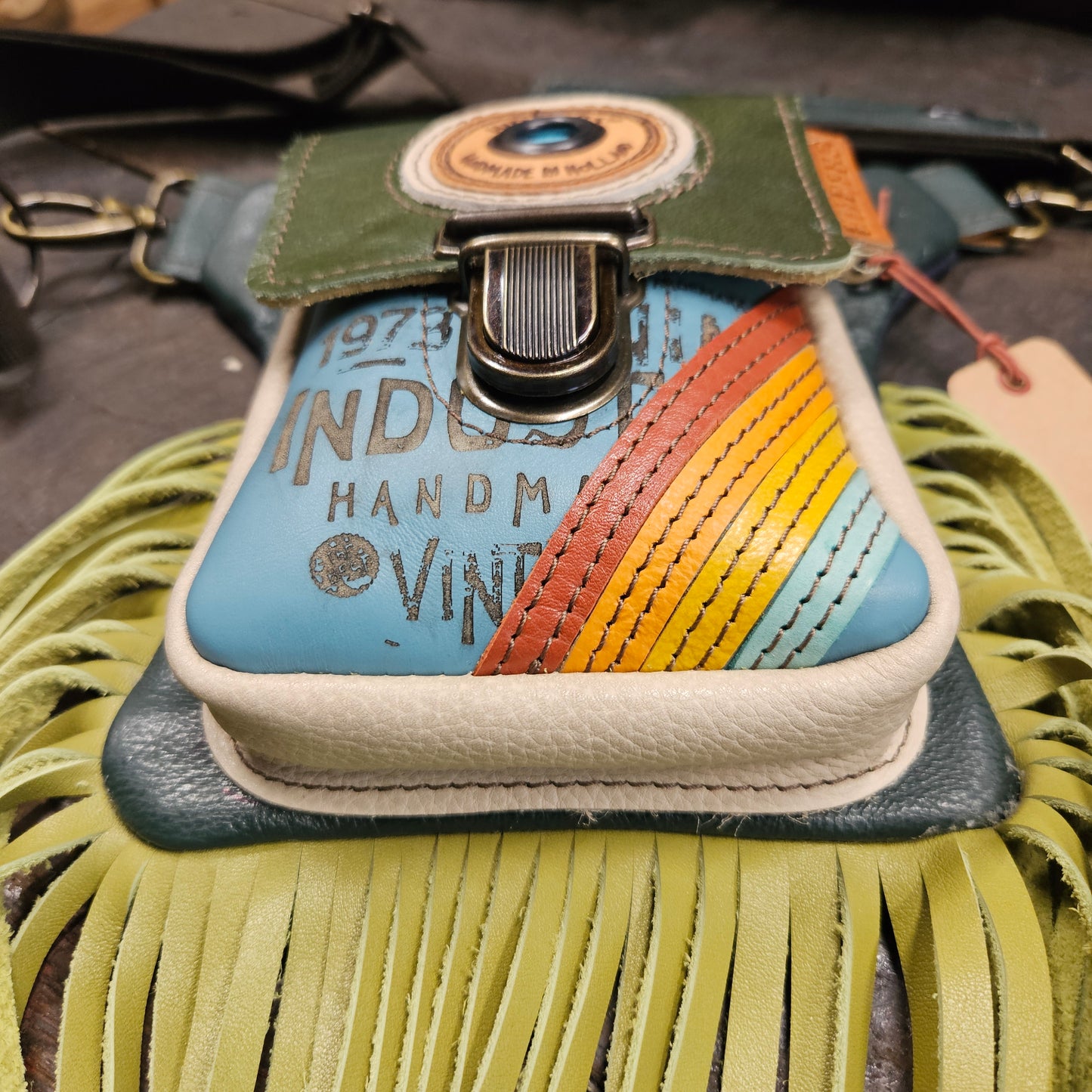 Luxe Hippers bruin vintage groen aqua franje