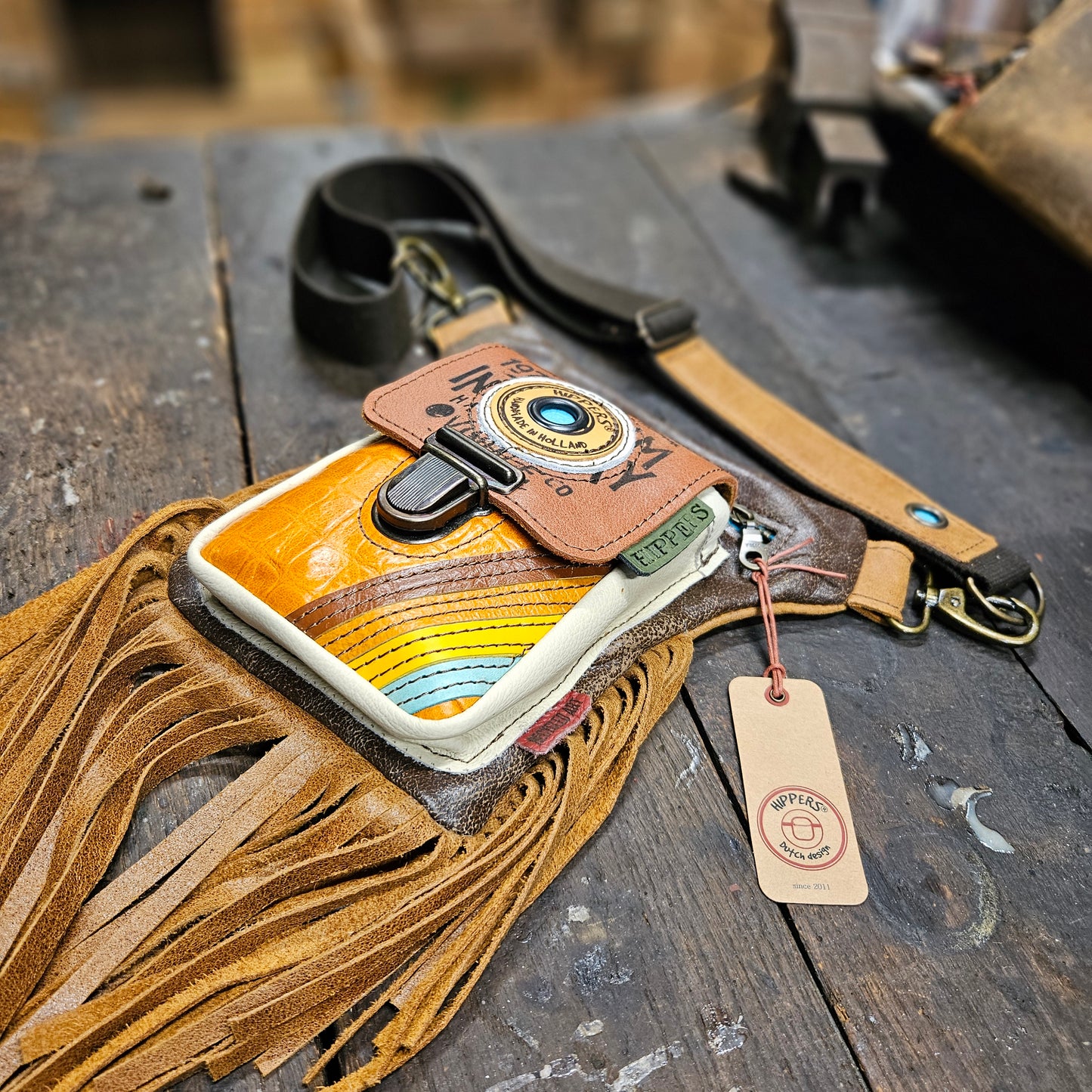 Luxe Hippers bruin vintage bruin/oranje franje