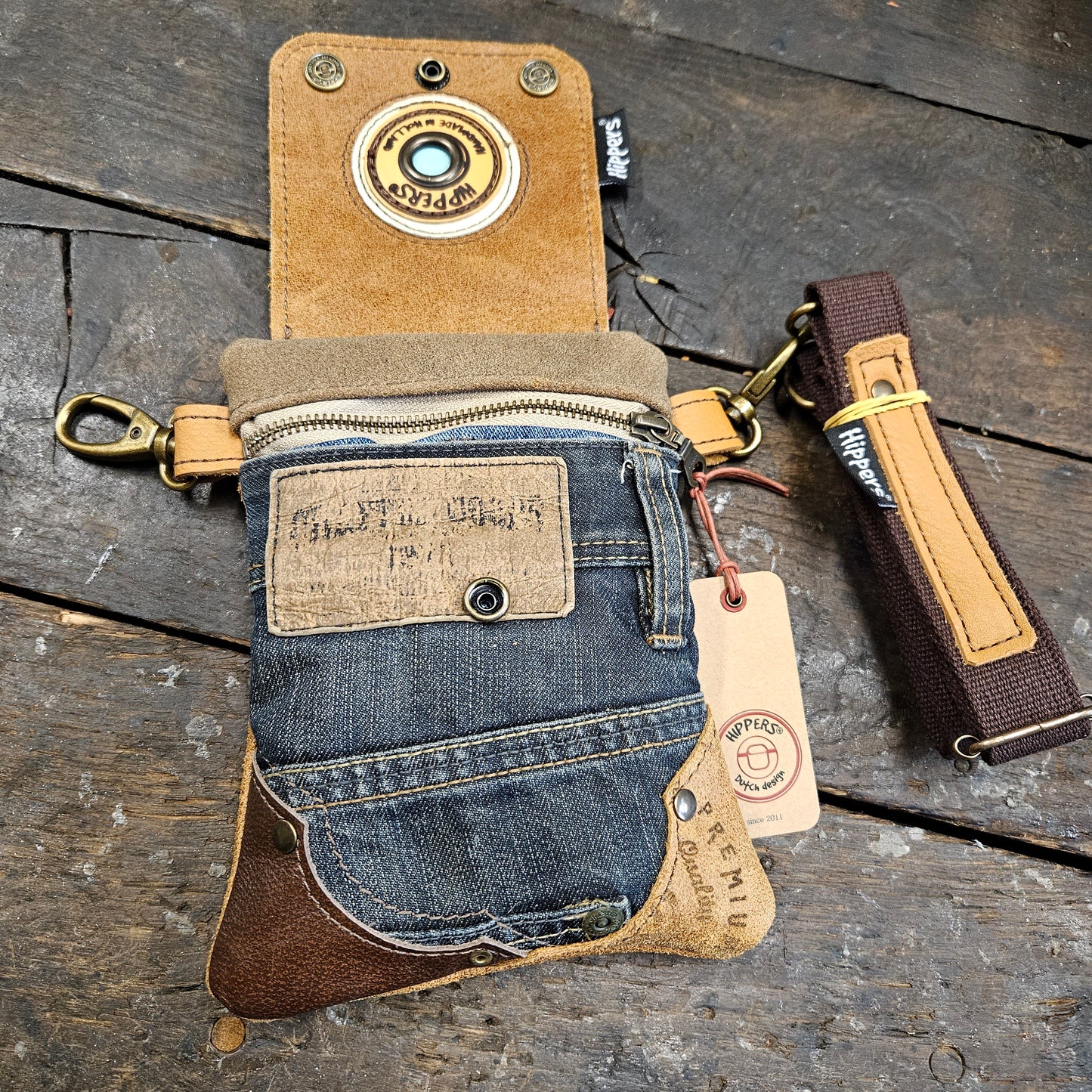 Hippers 2-zijdig jeans/bruin