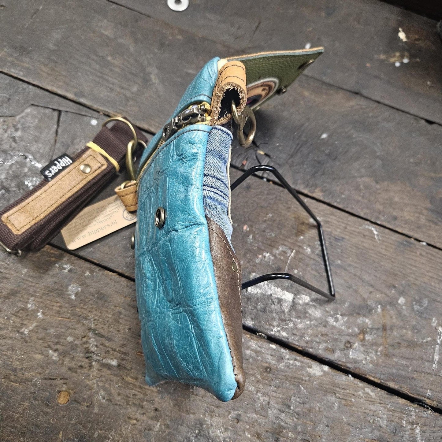 Hippers 2-zijdig jeans/croco aqua