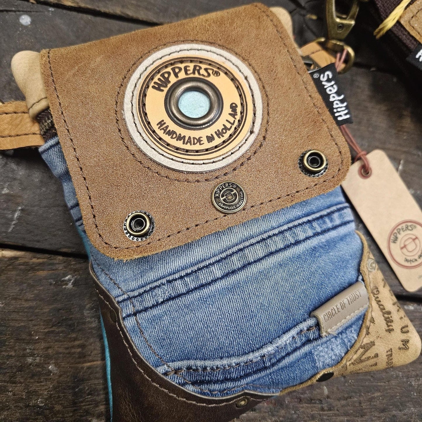 Hippers 2-zijdig jeans/croco aqua