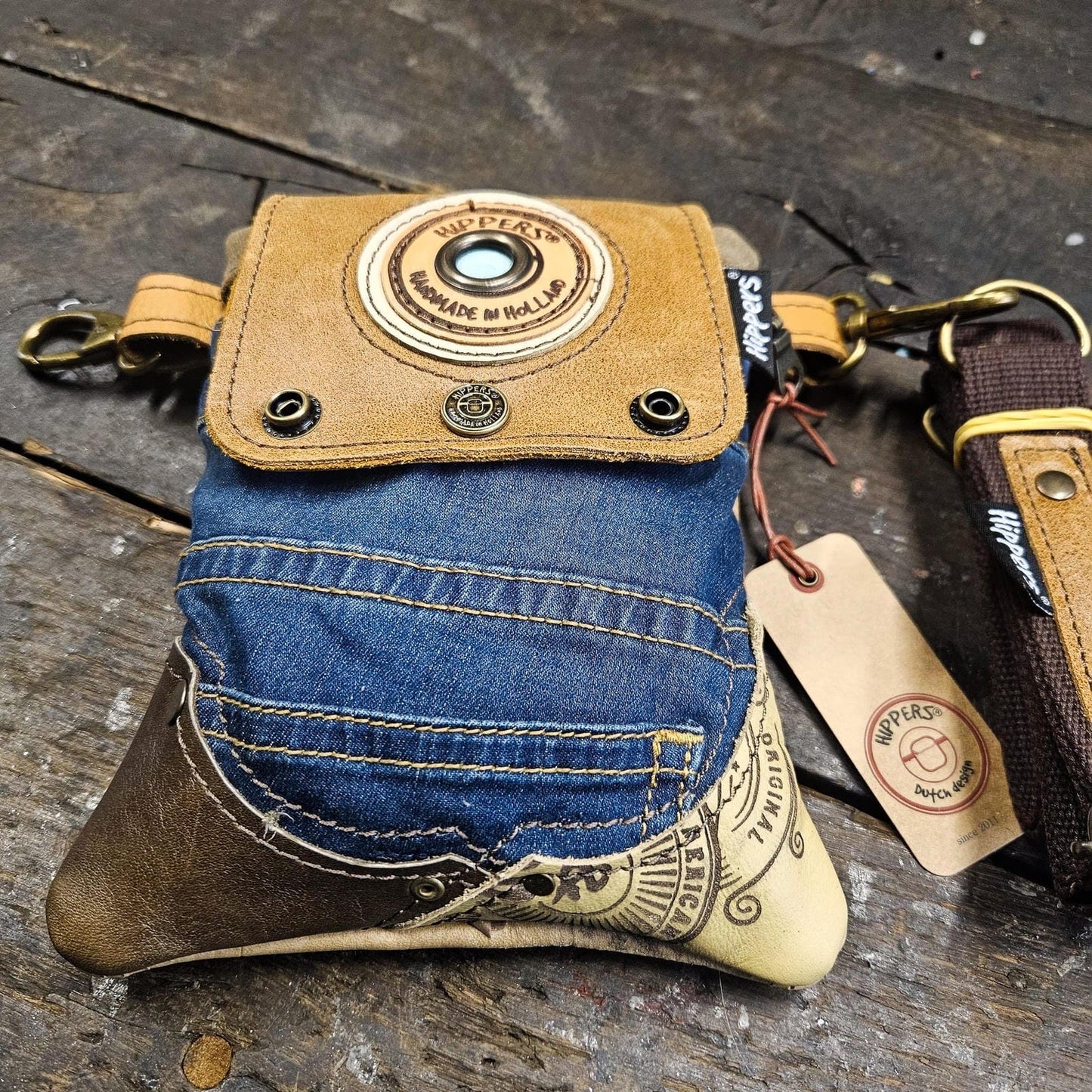 Hippers 2-zijdig jeans/lichtbruin army
