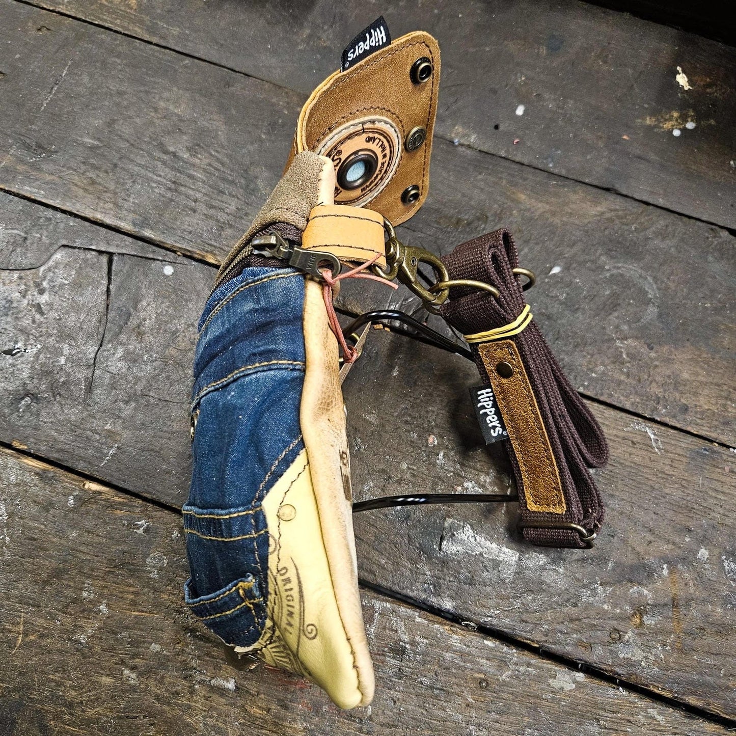Hippers 2-zijdig jeans/lichtbruin army