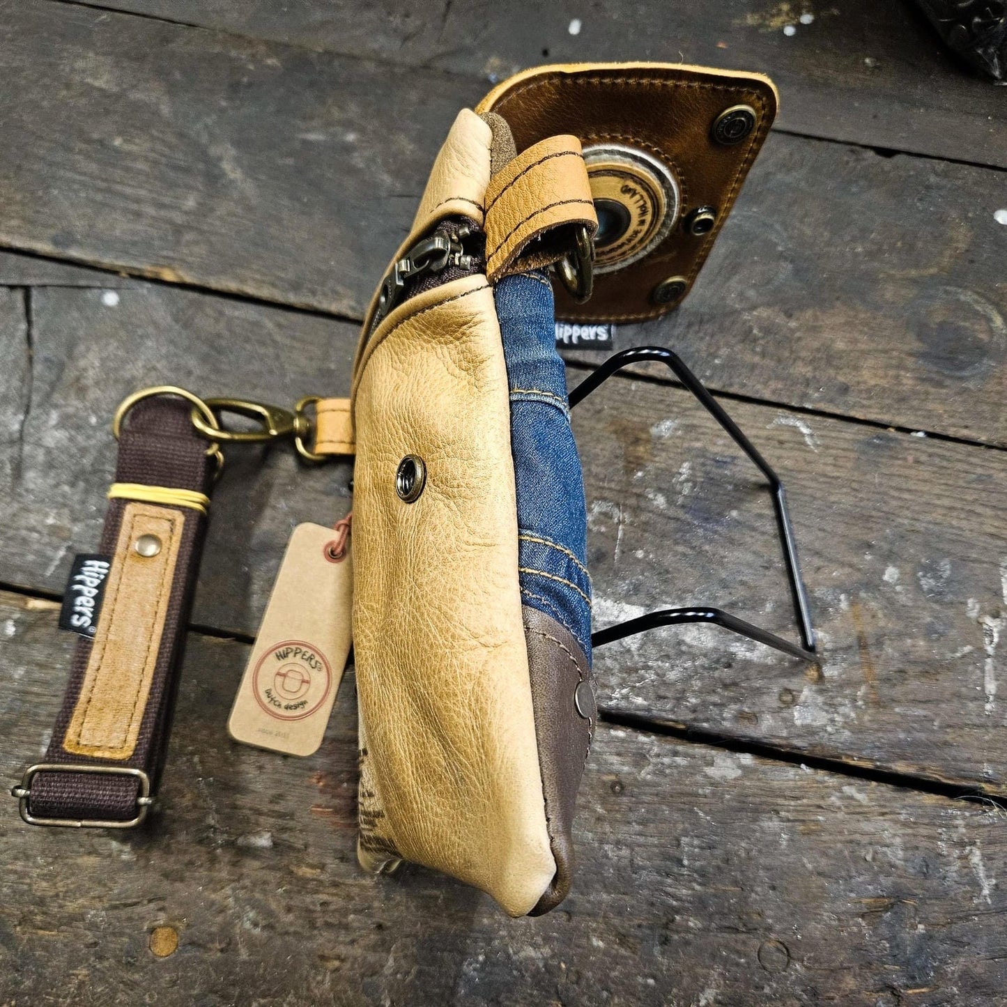 Hippers 2-zijdig jeans/lichtbruin army