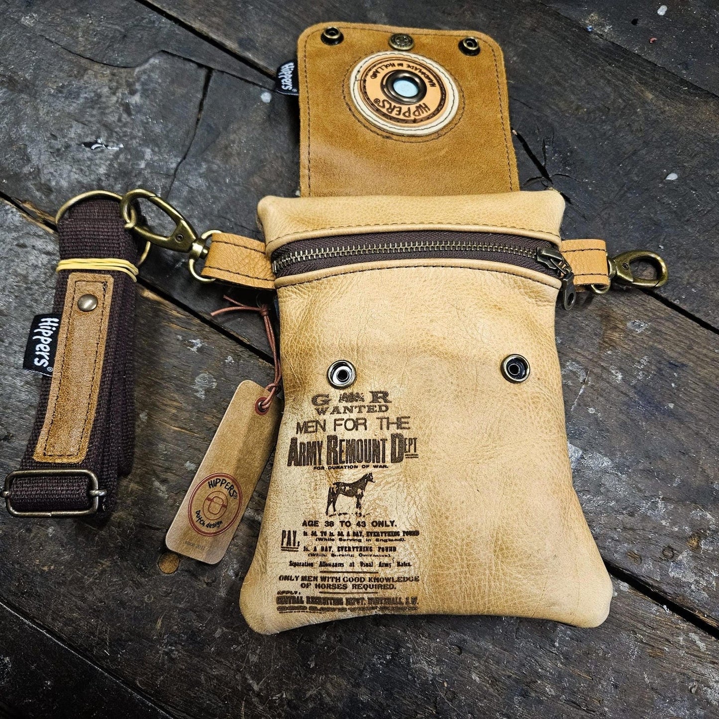 Hippers 2-zijdig jeans/lichtbruin army