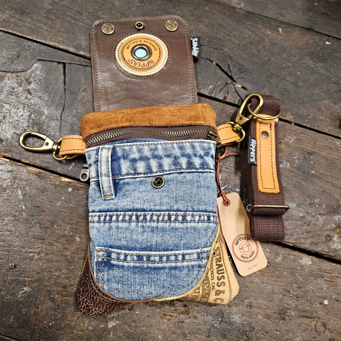 Hippers 2-zijdig jeans/bruin