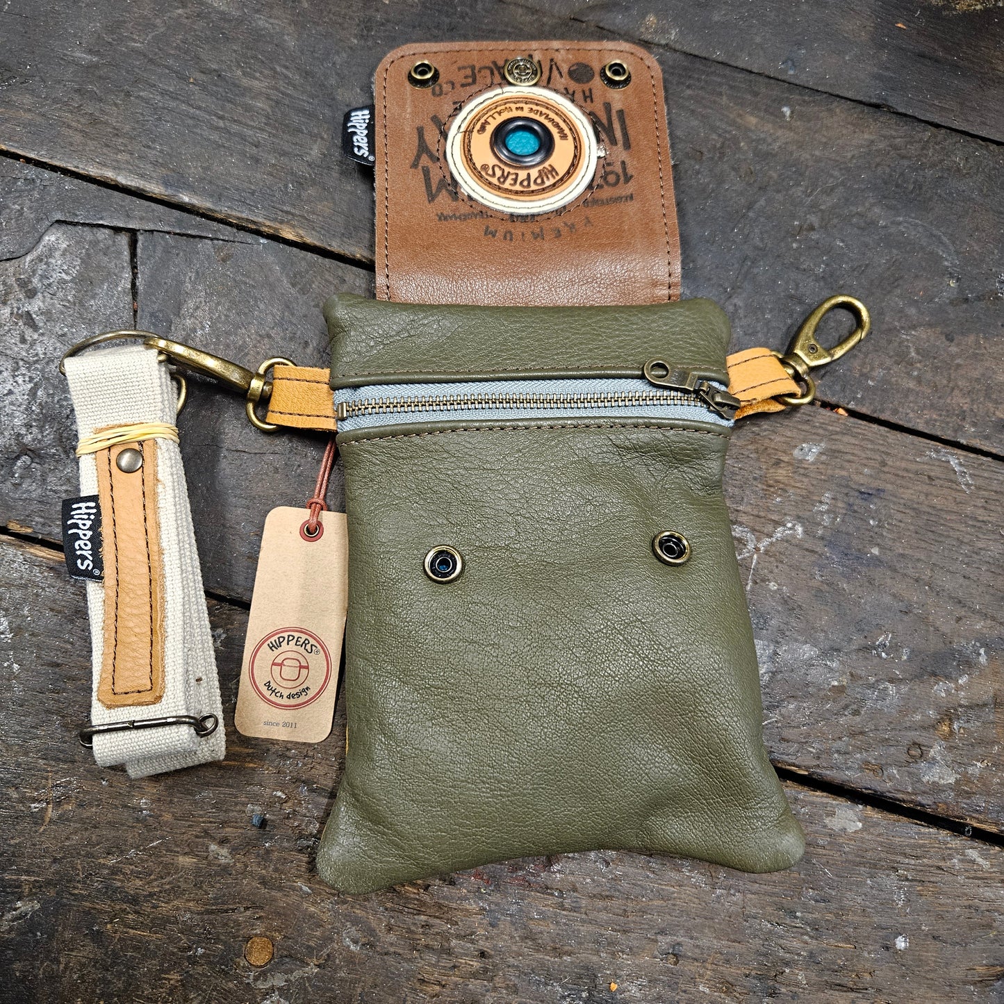 Hippers 2-zijdig vintage bruin oker/groen