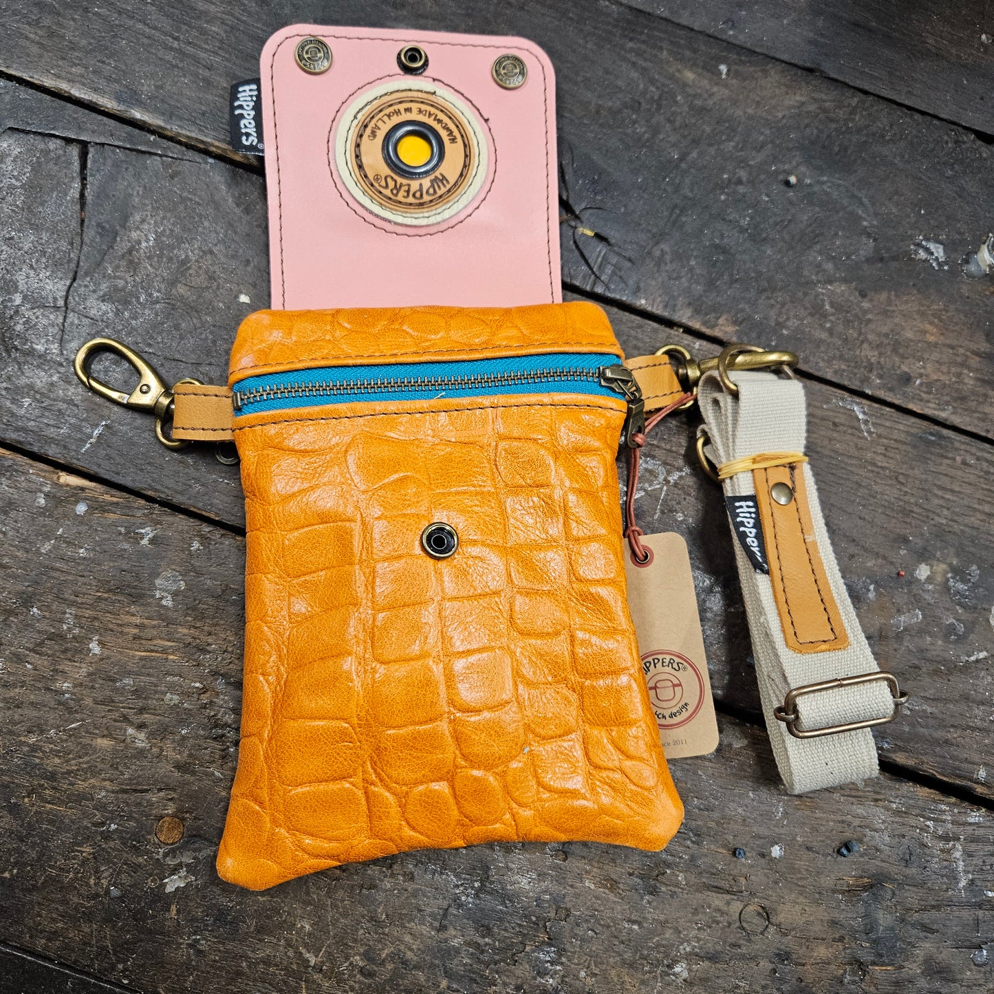 Hippers 2-zijdig vintage oranjecroco/roze
