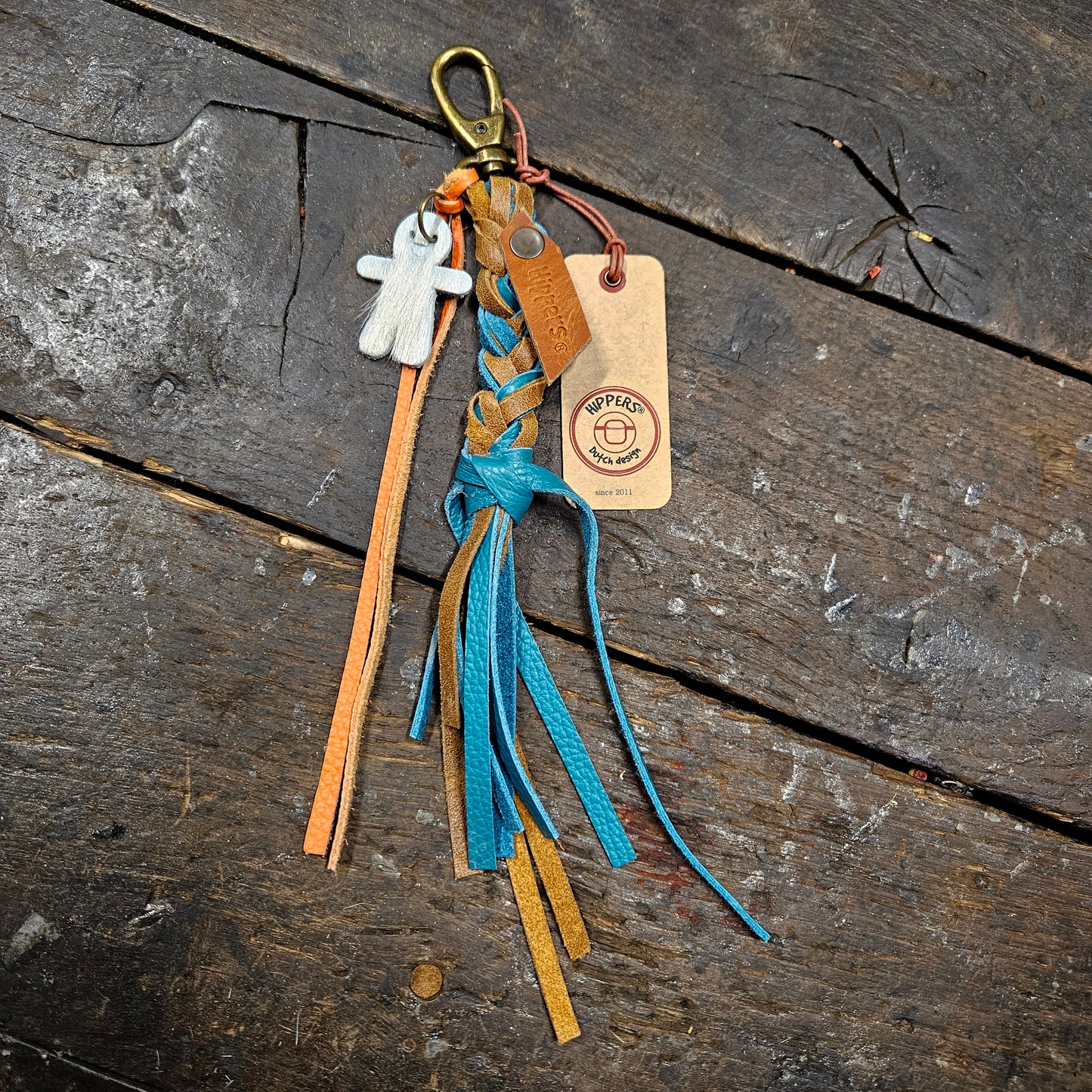 Hippers tas/sleutelhanger bruin aqua