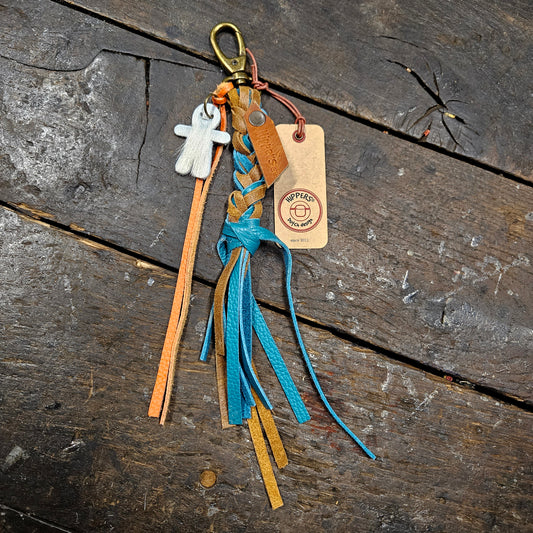 Hippers tas/sleutelhanger bruin aqua