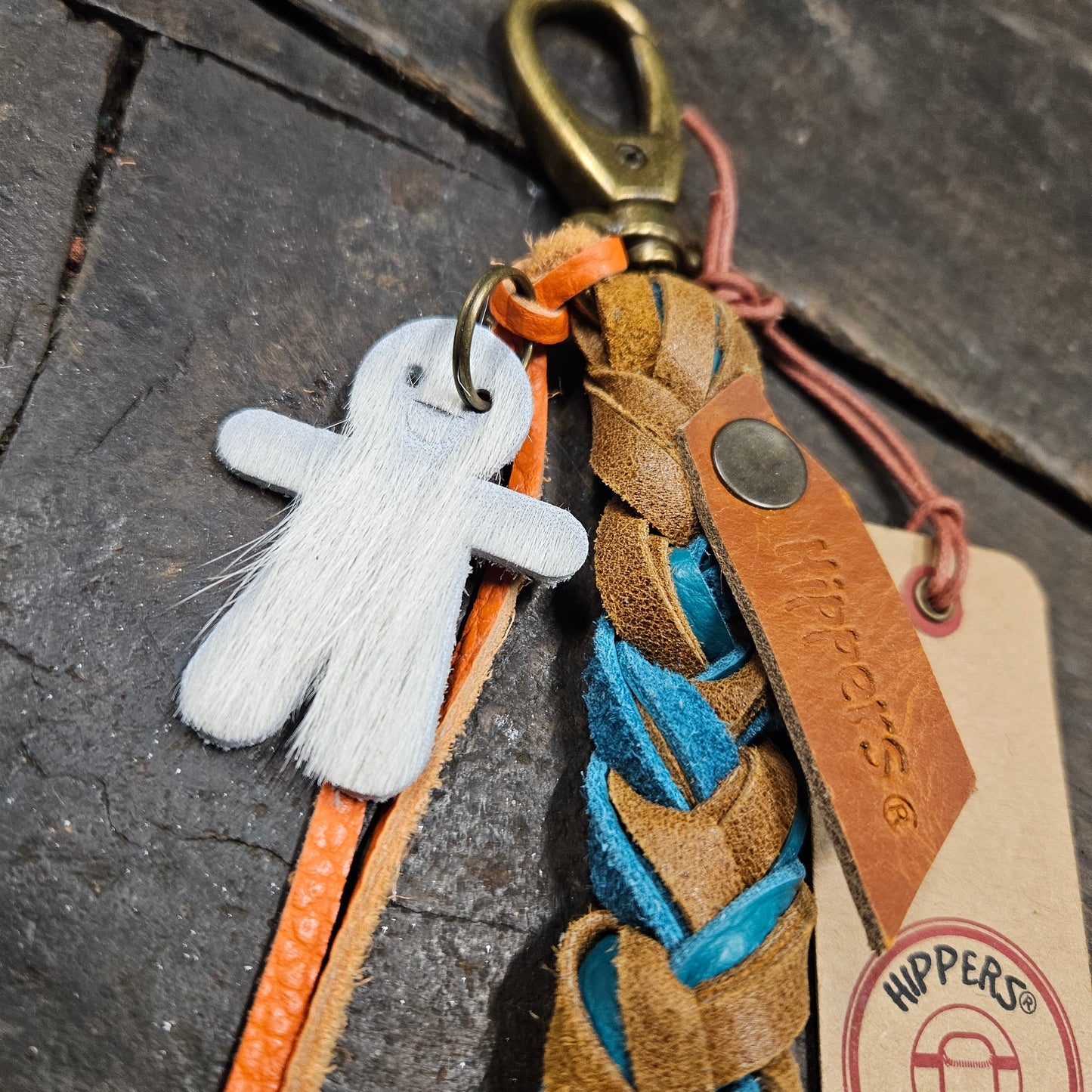 Hippers tas/sleutelhanger bruin aqua