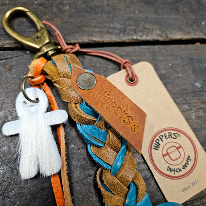 Hippers tas/sleutelhanger bruin aqua