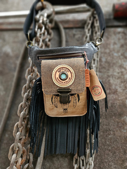 Luxe Hippers zwart Ibiza skull franje