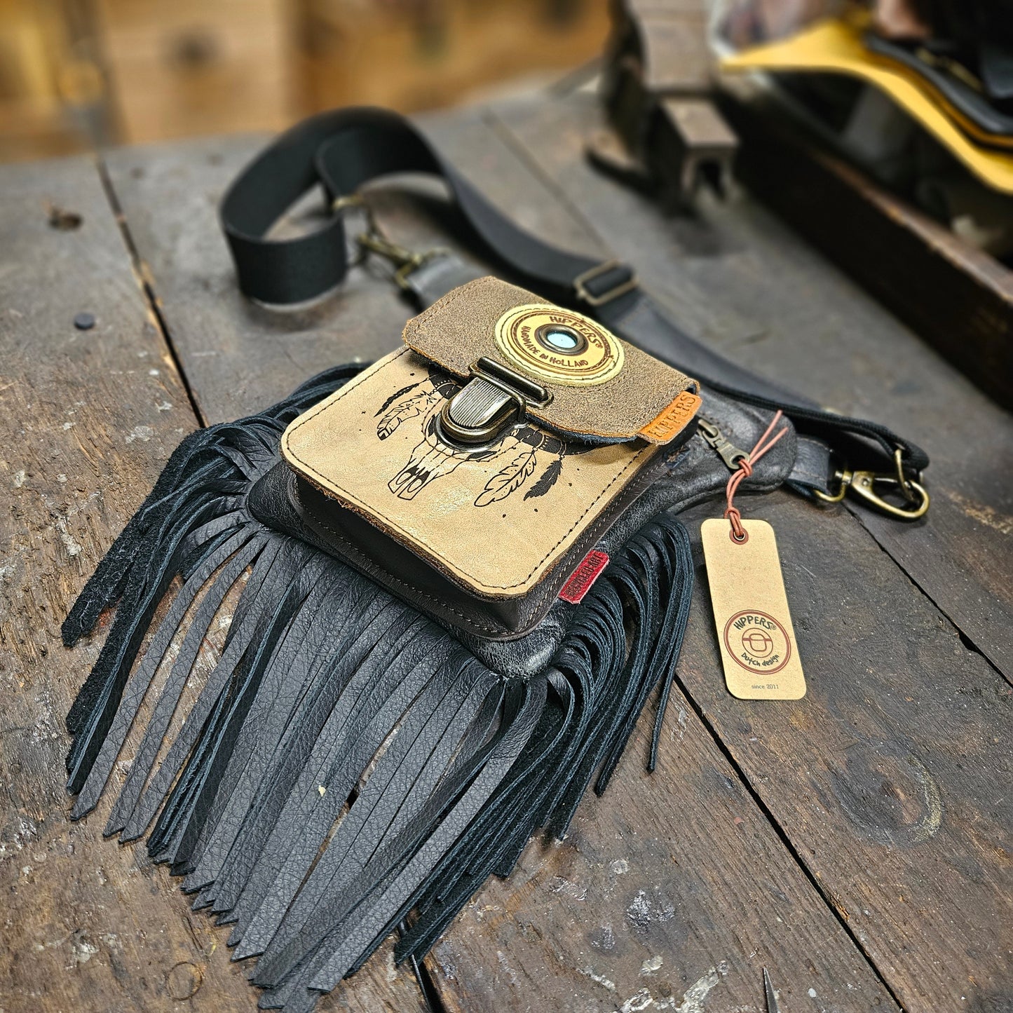 Luxe Hippers zwart Ibiza skull franje
