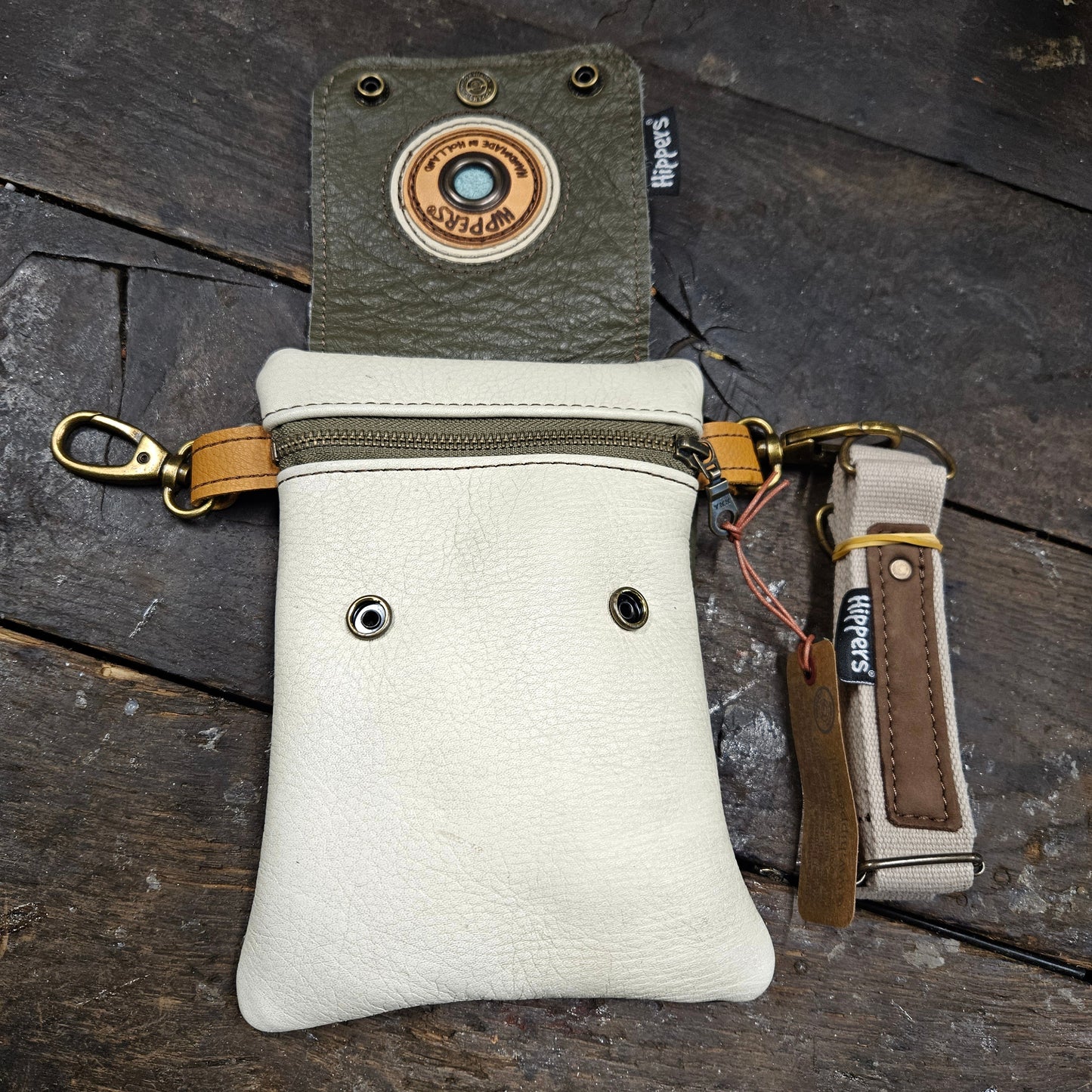 Hippers 2-zijdig vintage creme /olijfgroen