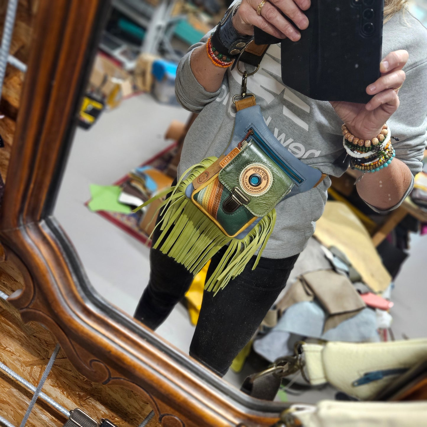 Luxe Hippers blauw groen vintage franje