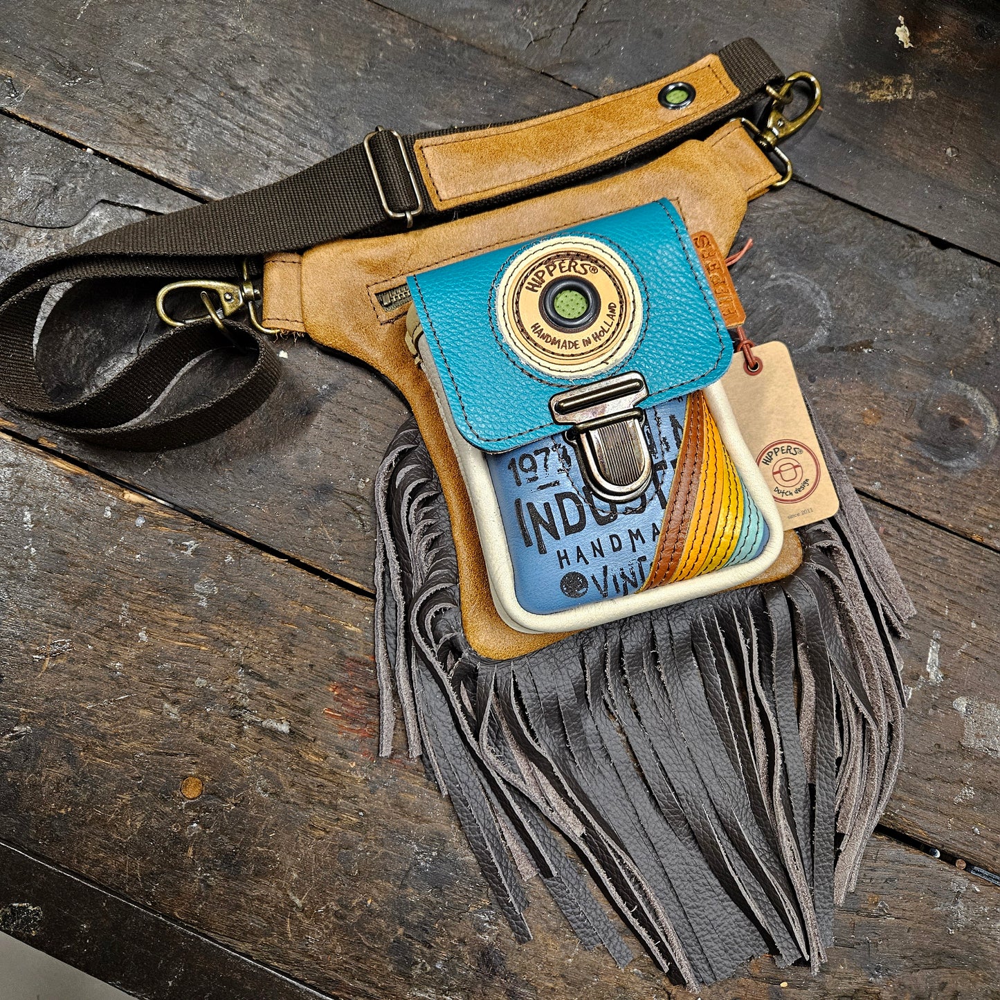Luxe Hippers bruin vintage blauw aqua franje