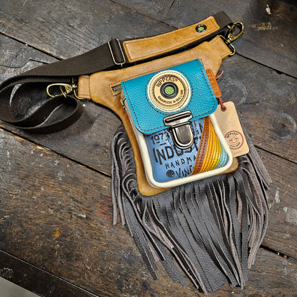 Luxe Hippers bruin vintage blauw aqua franje
