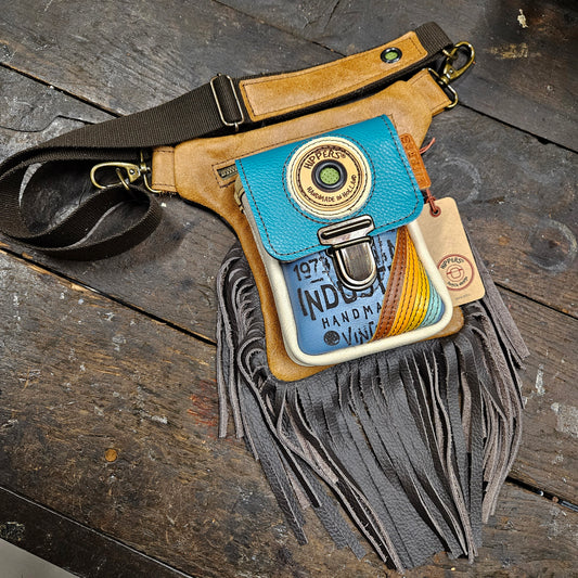 Luxe Hippers bruin vintage blauw aqua franje