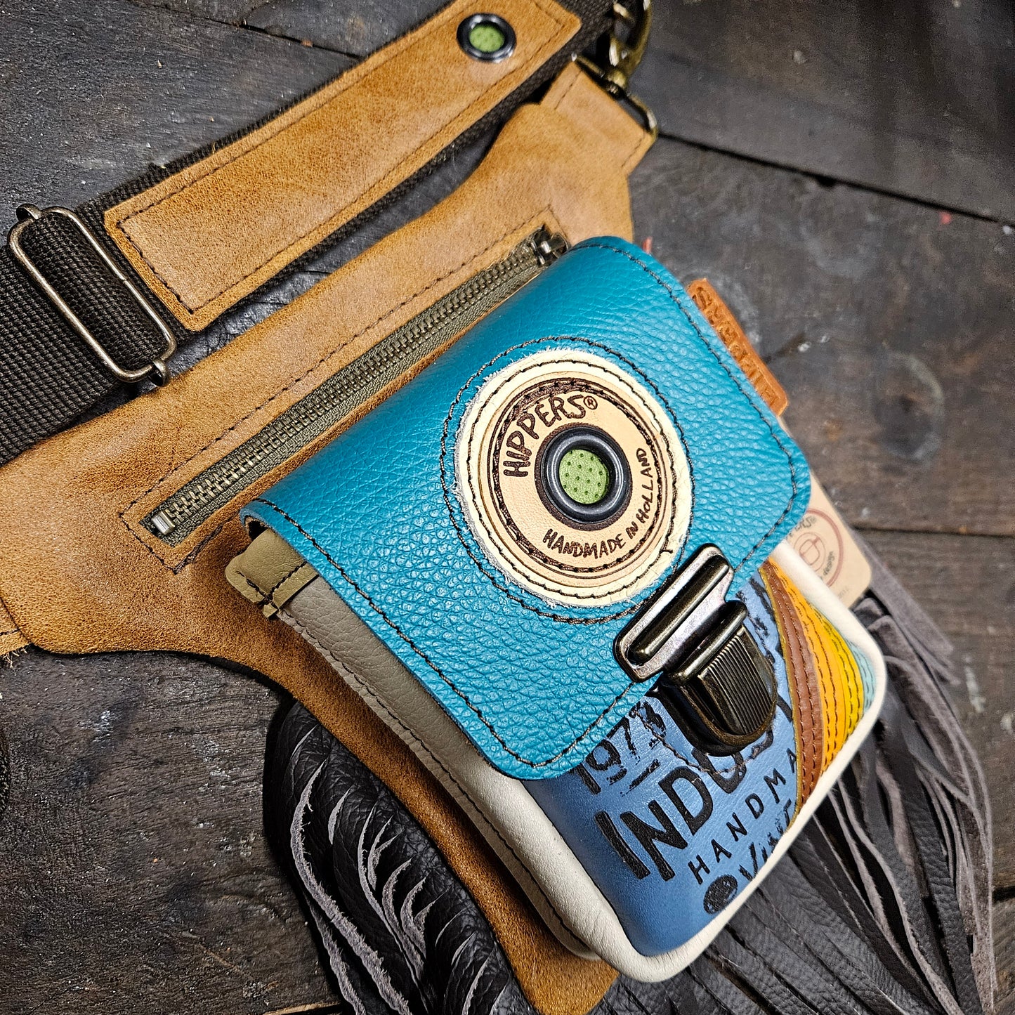 Luxe Hippers bruin vintage blauw aqua franje