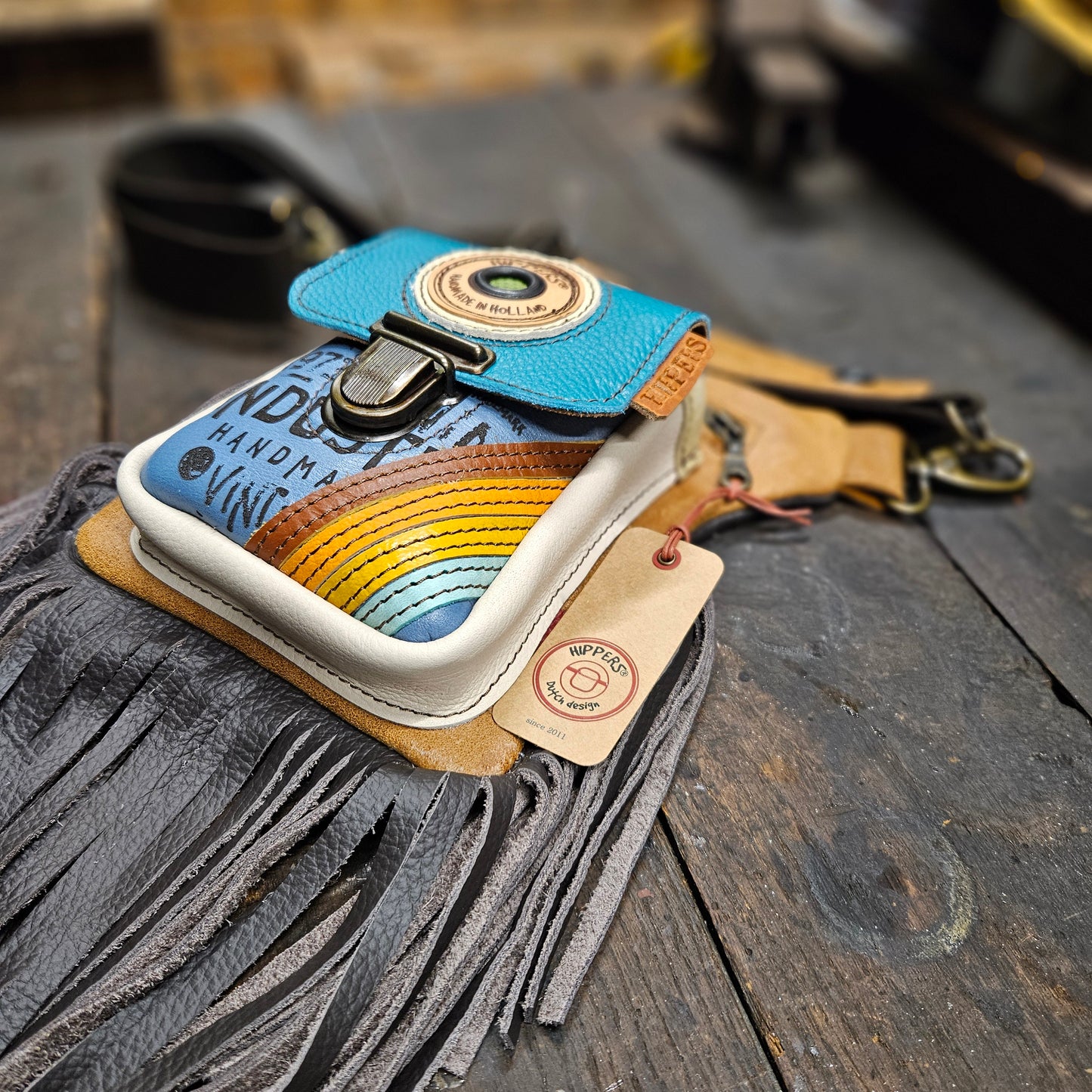 Luxe Hippers bruin vintage blauw aqua franje