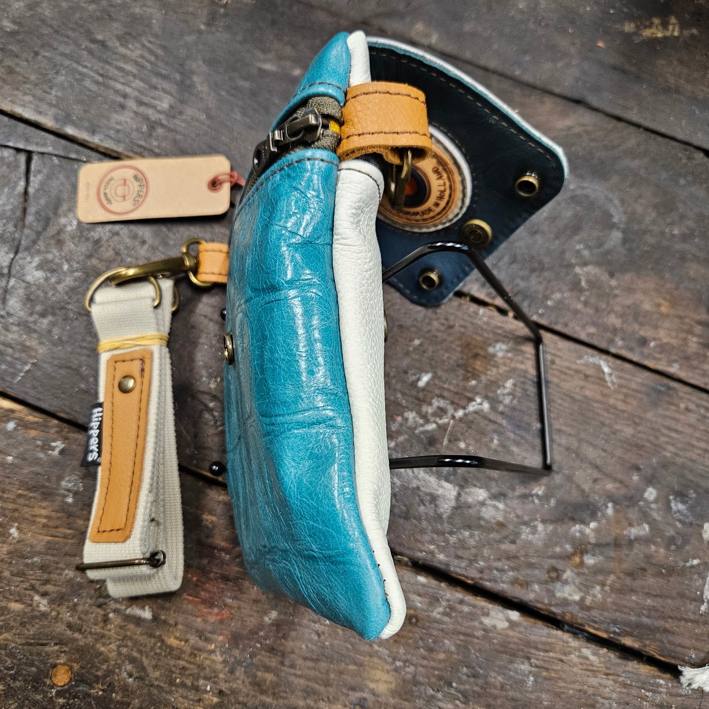 Hippers 2-zijdig vintage aqua croco/wit