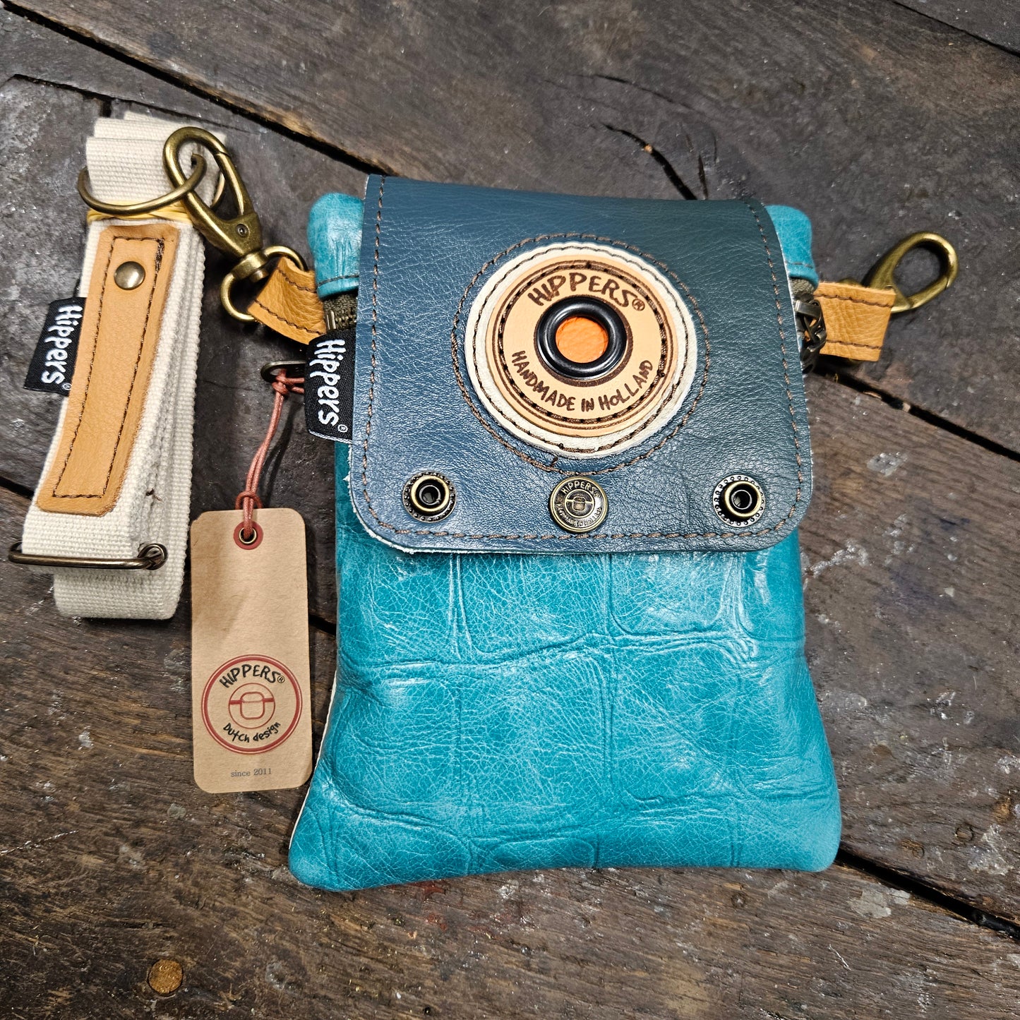 Hippers 2-zijdig vintage aqua croco/wit