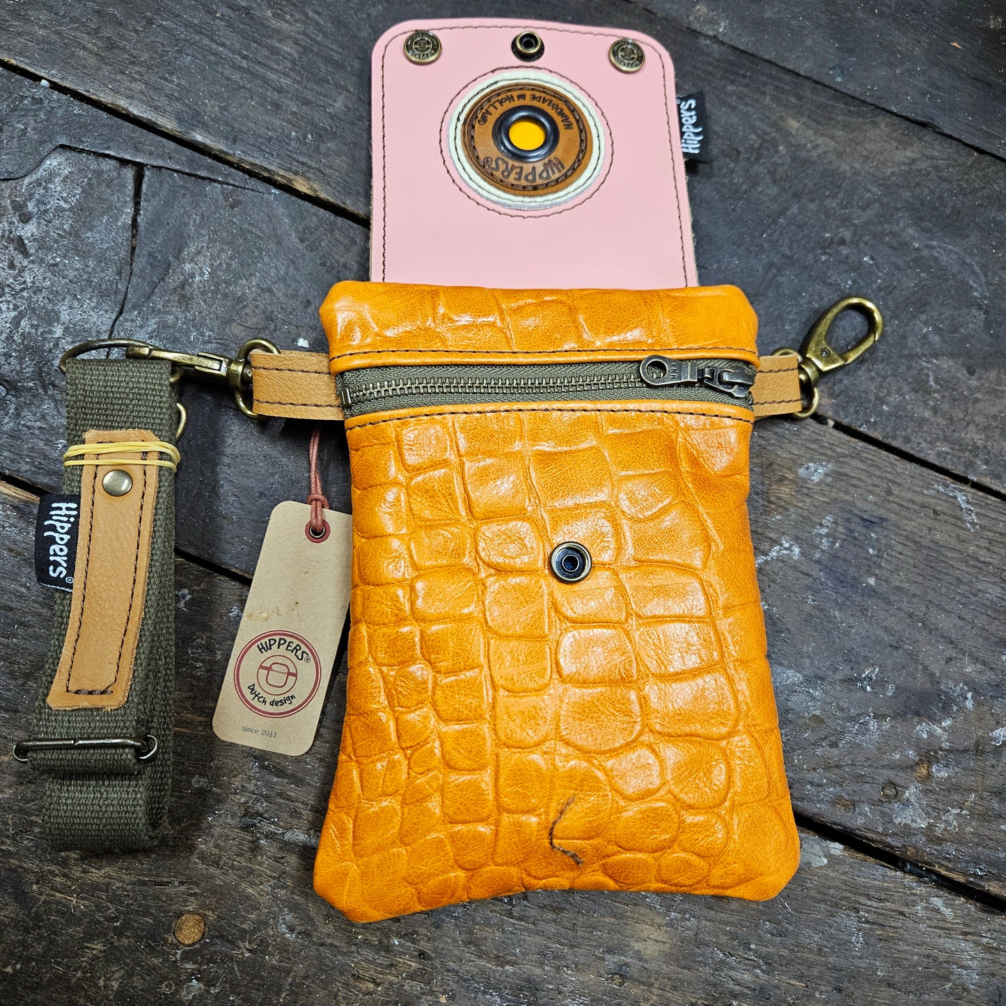 Hippers 2-zijdig vintage oranje croco/roze