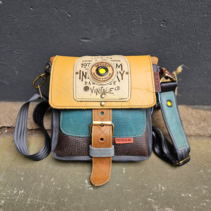 Gordeltas mini oker petrol bruin