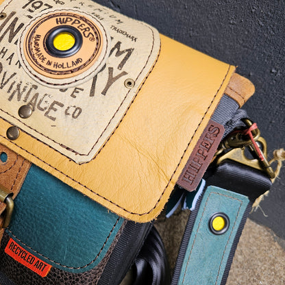 Gordeltas mini oker petrol bruin