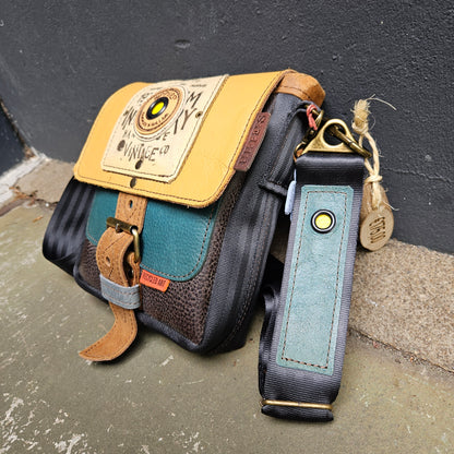 Gordeltas mini oker petrol bruin