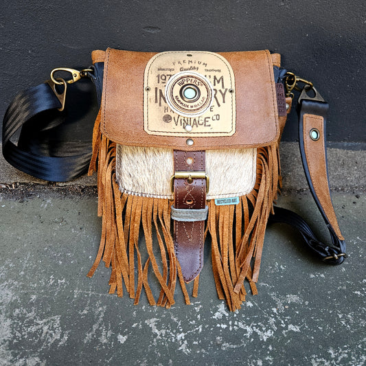 Gordeltas mini bruin franje
