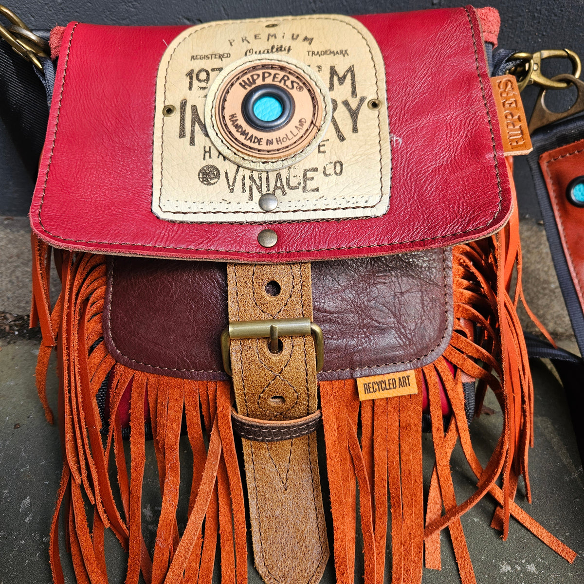 Gordeltas mini rood oranje franje