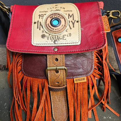 Gordeltas mini rood oranje franje