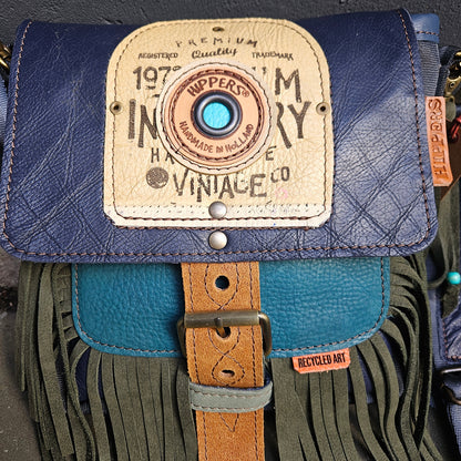 Gordeltas mini blauw groen franje