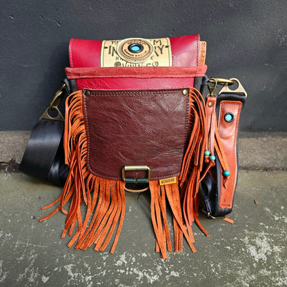 Gordeltas mini rood oranje franje