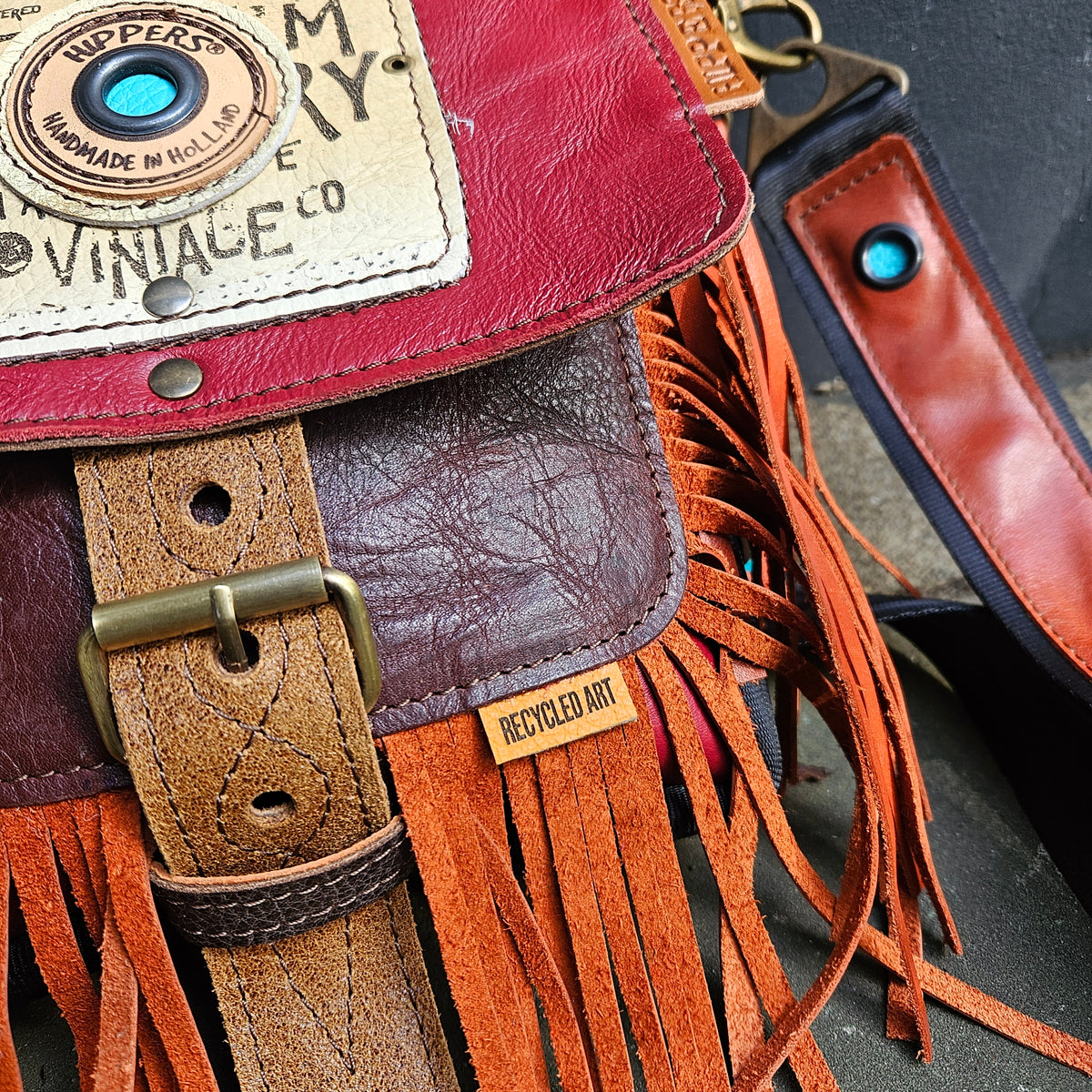 Gordeltas mini rood oranje franje