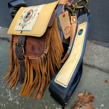 Gordeltas mini geel bruin franje