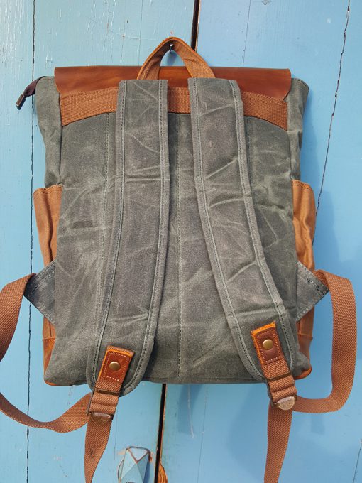 Raw Rugzak leer/canvas groen blauw bruin - Afbeelding 7