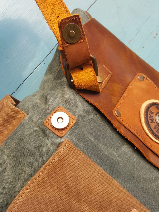Raw Rugzak leer/canvas groen blauw bruin - Afbeelding 5
