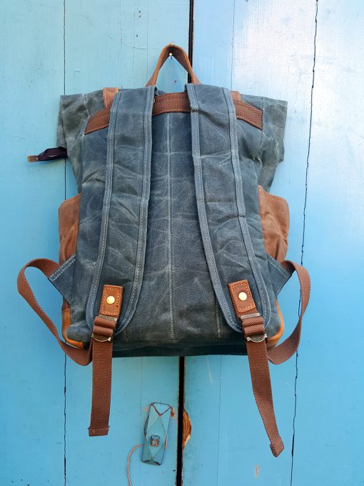 Raw Rugzak II leer/canvas blauw - Afbeelding 5